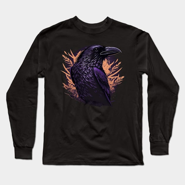 Raven Graphic Goth Black Crow Long Sleeve T-Shirt by Linco